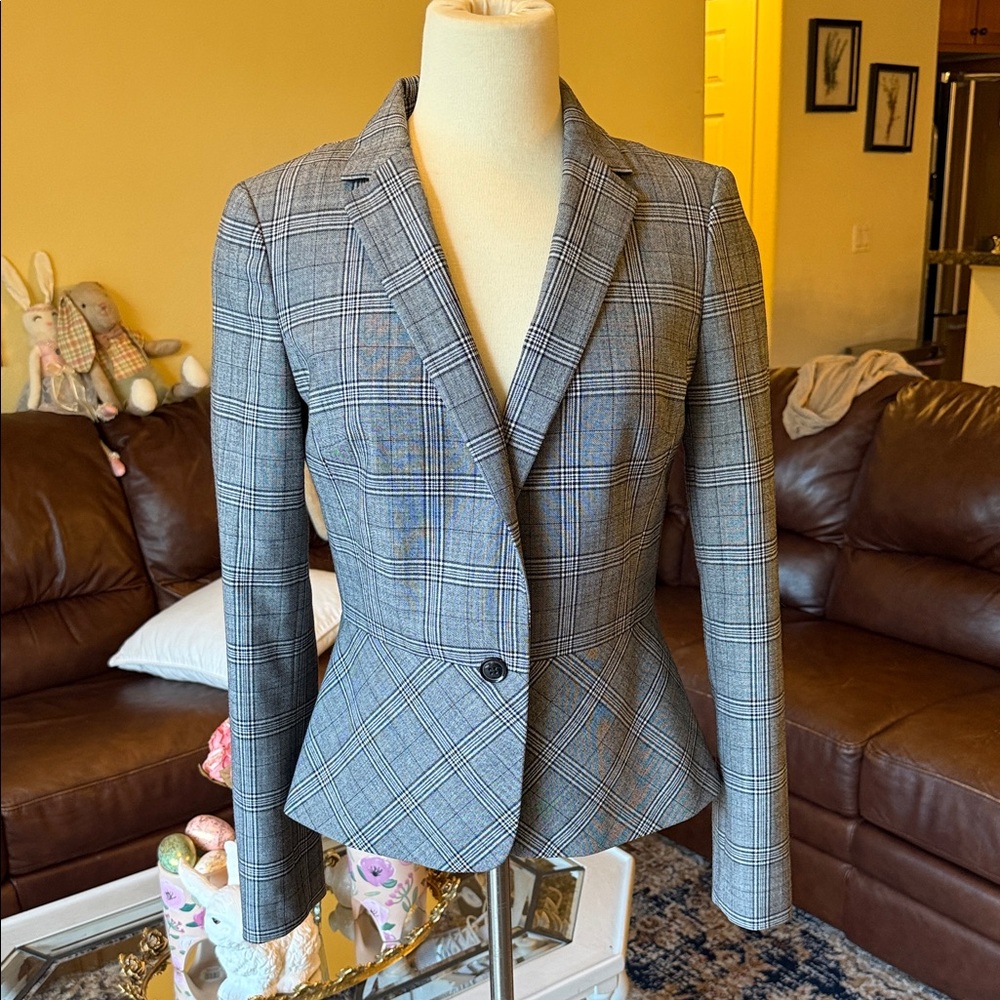 Banana Republic Gray Plaid Tailored Single-Button Blazer